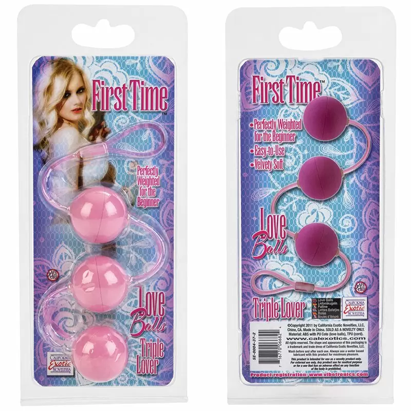 Три вагинальных шарика First Time Triple Lovers на гибкой сцепке – розовый