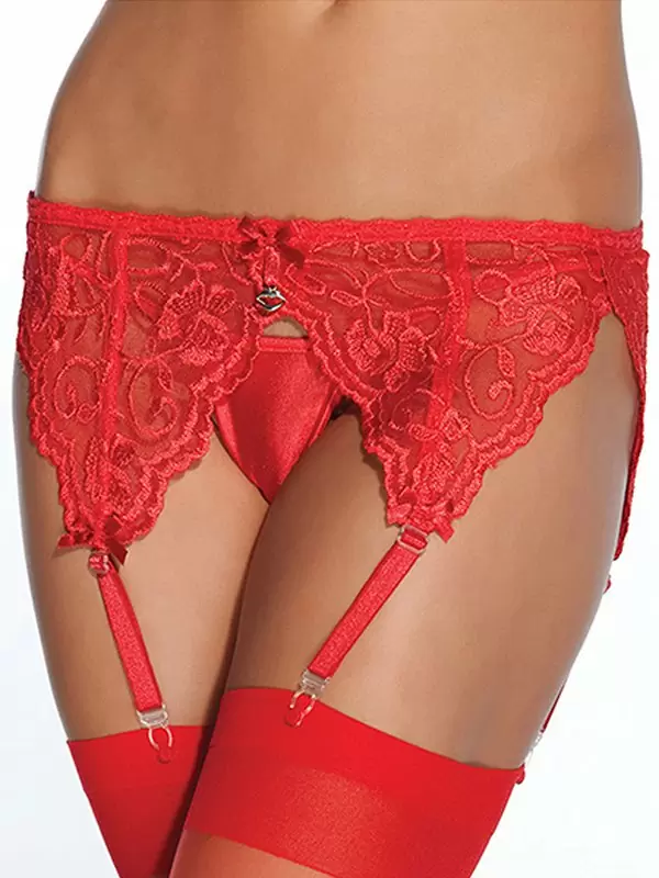 Кружевной пояс для чулок Coquette с регулируемыми пажами – красный