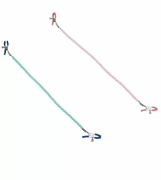 Голубые зажимы на соски с цепочкой
