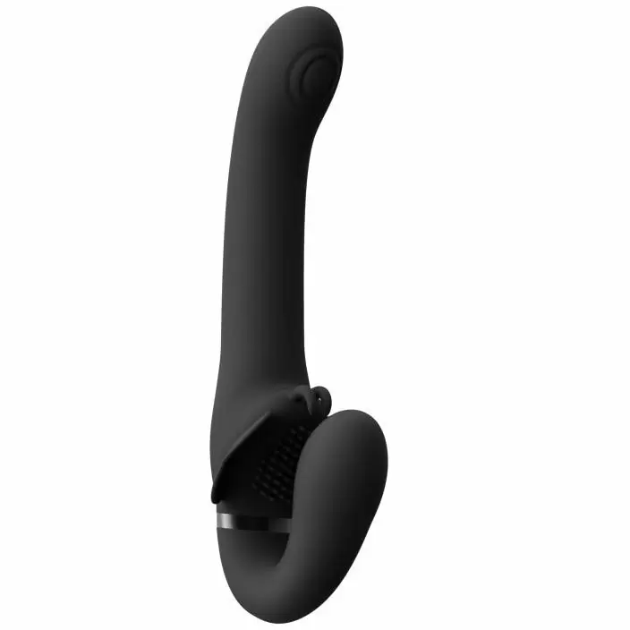 Анатомический страпон Satu - Black, безремневой, 23 см, 3 мотора, силикон, чёрный