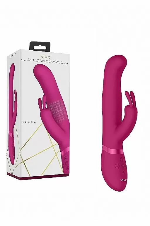 Изогнутый вибратор-кролик Izara со стимулирующими бусинами и функцией 