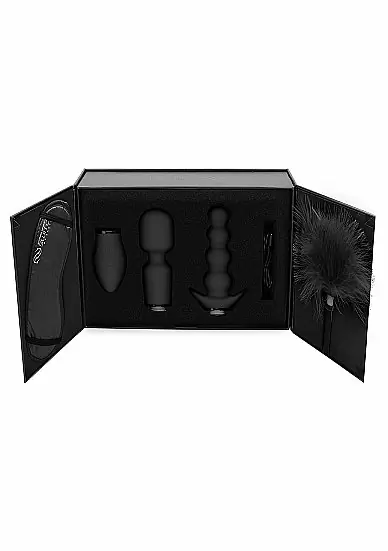 Набор для пар Shots Pleasure Kit #3 чёрный: 2 насадки, маска на глаза, пуховка