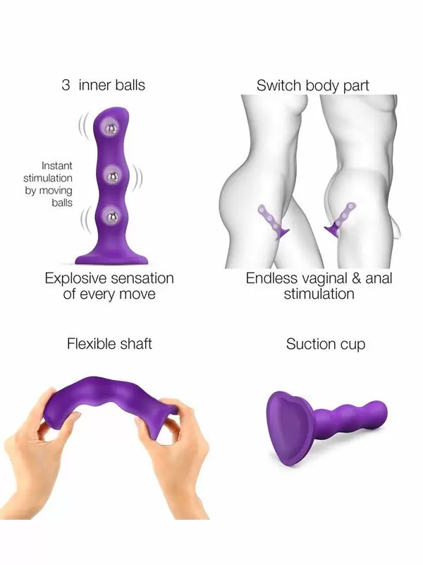 Волнистый фаллоимитатор Strap-On-Me Dildo Geisha Ball, 19 см, силикон, фиолетовый