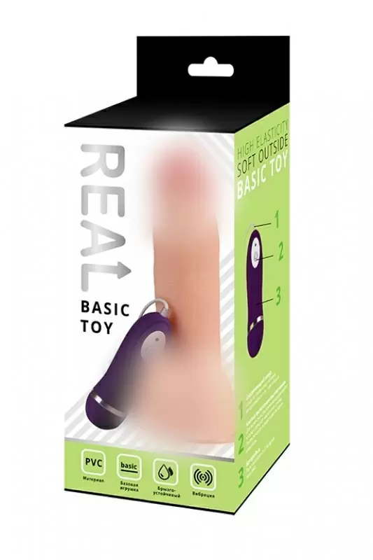 Реалистичный вибратор Real Basic, с проводным пультом, 20 см, 10 режимов, телесный