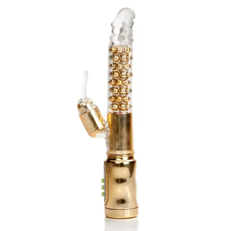 Вибромассажер Хай-Тек Extreme Pure Gold Dual Stim с ротацией – золотистый