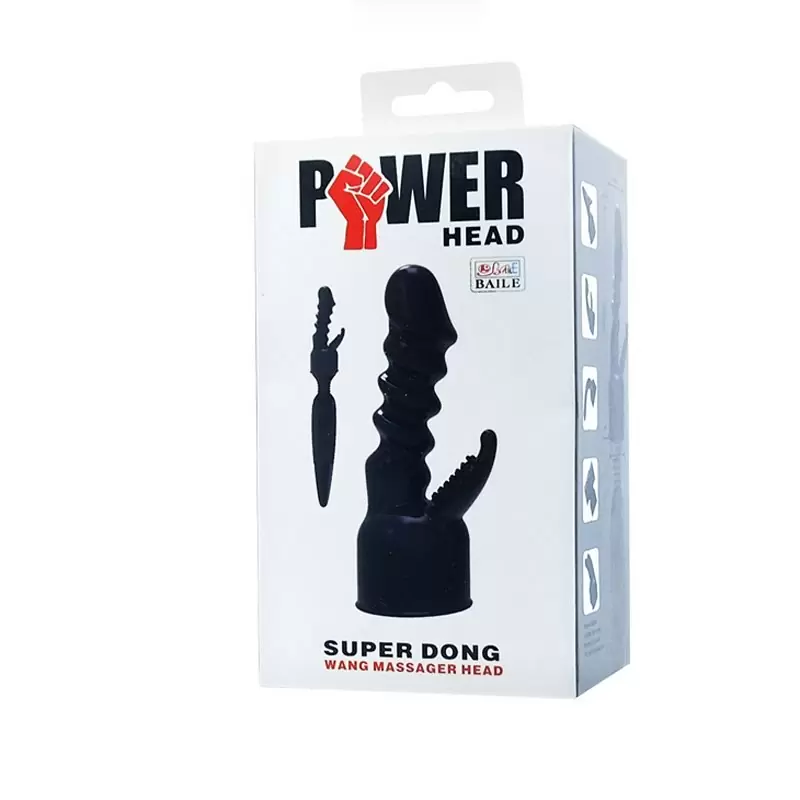 Насадка для вибромассажера Power Head Super Dong с двойной стимуляцией – черный