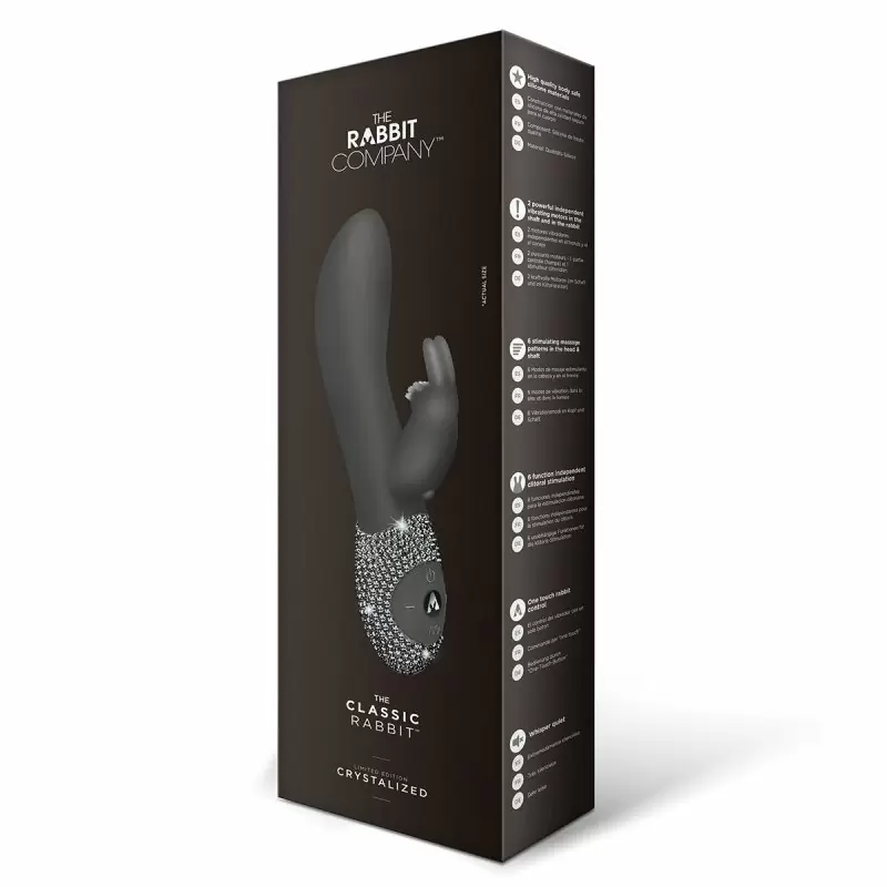 Великолепный вибромассажёр с кристаллами The Rabbit Company The Classic Rabbit Crystalized – чёрный