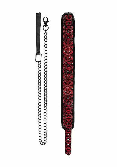 Широкий ошейник Luxury Collar with Leash бордовый