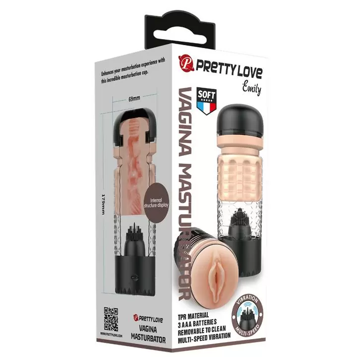 Реалистичный мастурбатор в форме вагины с вибрацией Pretty Love Emily, 1 режим, черный