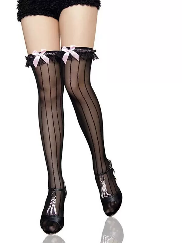 Чулки в полоску с игривыми бантиками (Temptlife) – черный 
