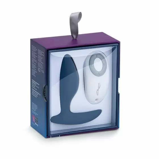 Синяя анальная пробка для ношения 8,8см с вибрацией и пультом ДУ We-Vibe Ditto