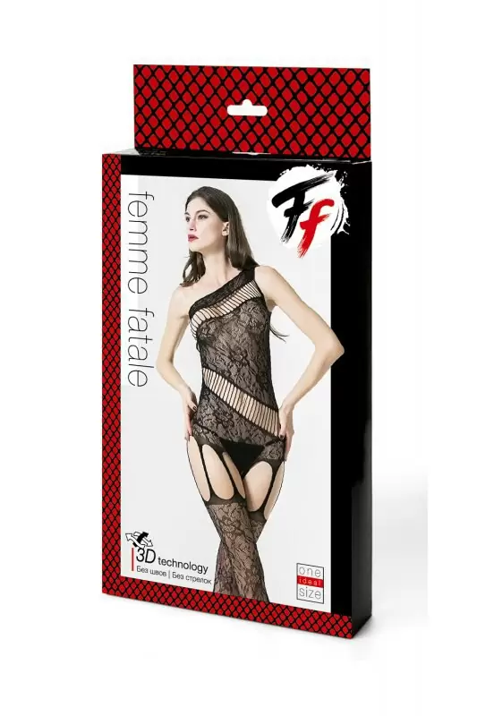 Кетсьюит на одно плечо с доступом и имитацией подвязок Femme Fatale - черный