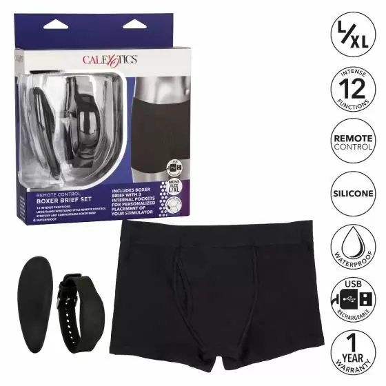 Трусы боксеры с вибратором Remote Control Panty Set L/XL, 12 уровней вибрации, водонепроницаемый