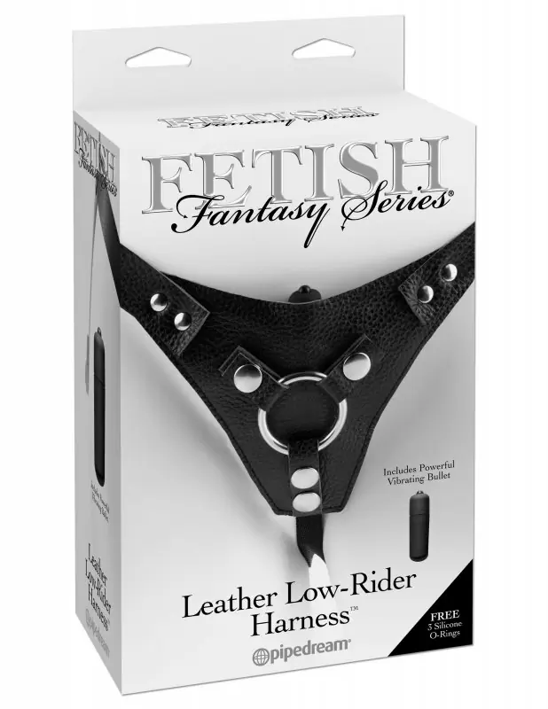 Страпон-трусики с вибрацией Leather Low-Rider Harness кожаные 