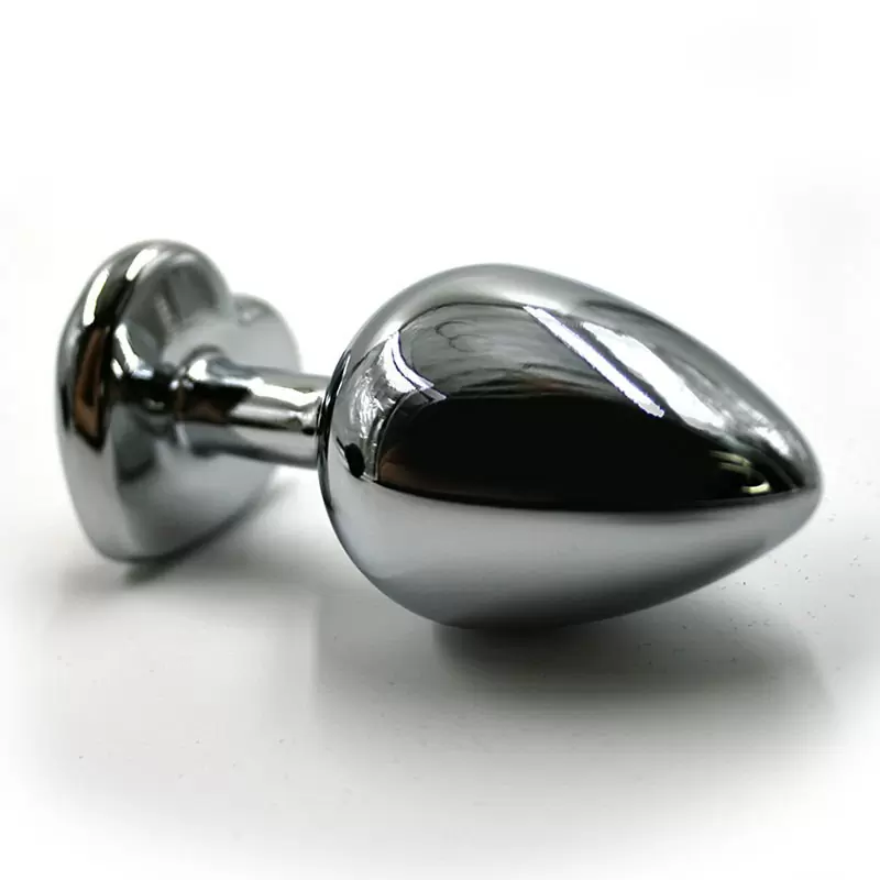 Маленькая алюминиевая анальная пробка Kanikule Small с кристаллом в форме сердца – серебристый со светло-розовым