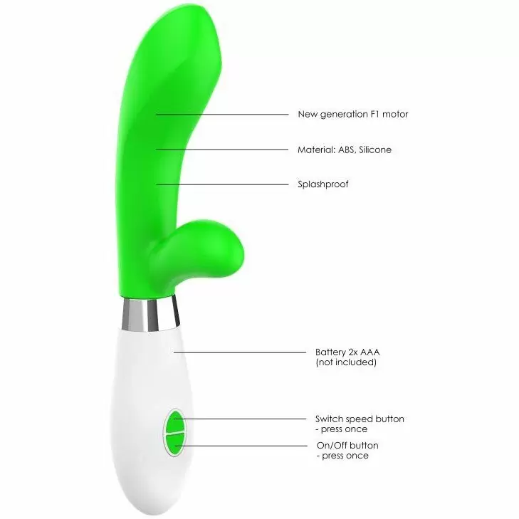 Изогнутый вибратор-кролик Achilles, 21 см, 10 режимов, зеленый