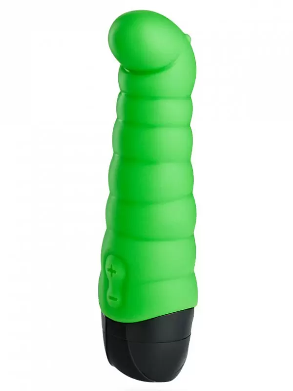 Ребристый вибратор Fun Factory Little Paul, с изогнутой головкой, 14 см, зеленый