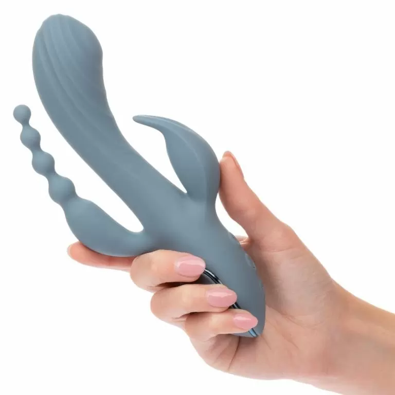 Тройной вибратор-кролик III Triple Ecstasy, 20 см, 20 режимов, силикон, голубой