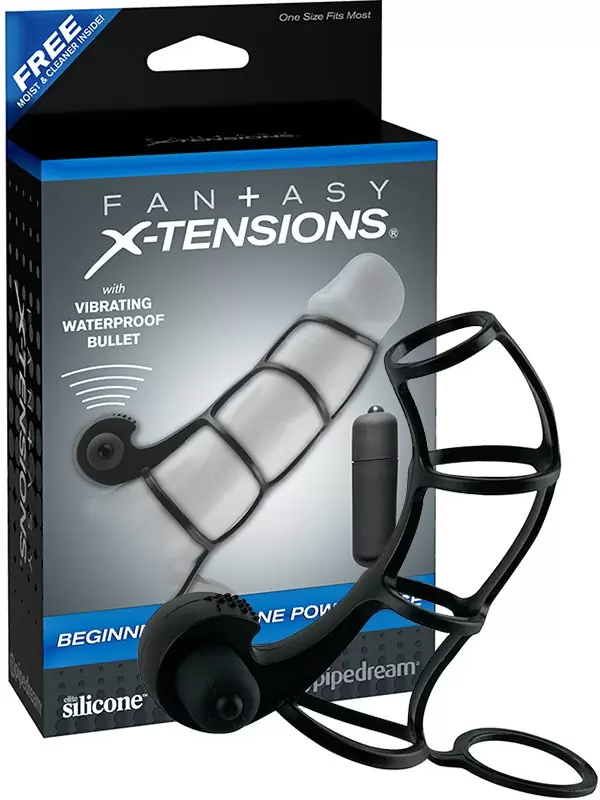 Насадка стимулирующая Beginner's Silicone Power Cage с кольцом на мошонку и вибрацией – черная