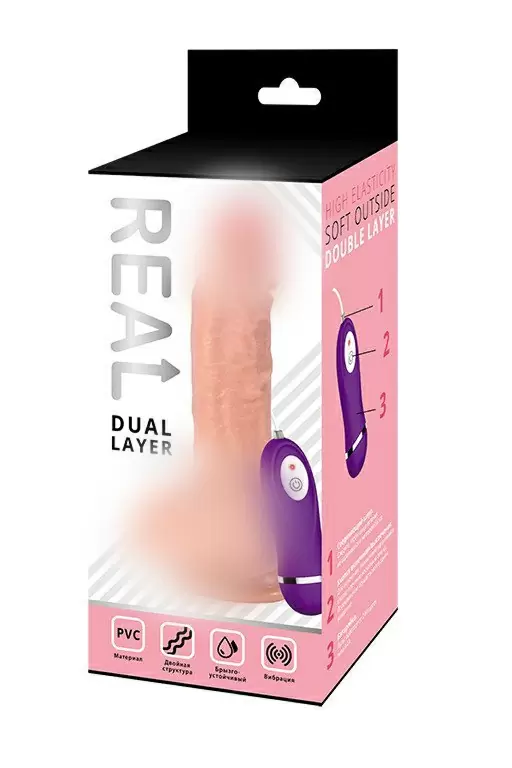 Реалистичный фаллоимитатор с вибрацией Real Dual Layer 21.5 см - телесный