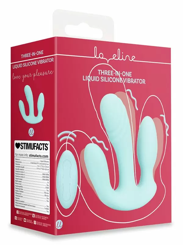 Тройной вибратор Breezy Blue, с пультом Д/У, 11,4 см, 10 скоростей, голубой