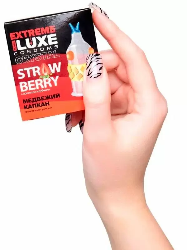 Стимулирующий презерватив Luxe Extreme Медвежий Капкан, 18,см, клубника, 1 шт.