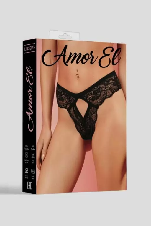 Черные ажурные трусики-танго с вырезами, размер M