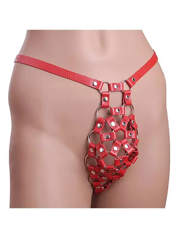 Мужские плетеные трусики-стринги Sitabella кожаные – красный