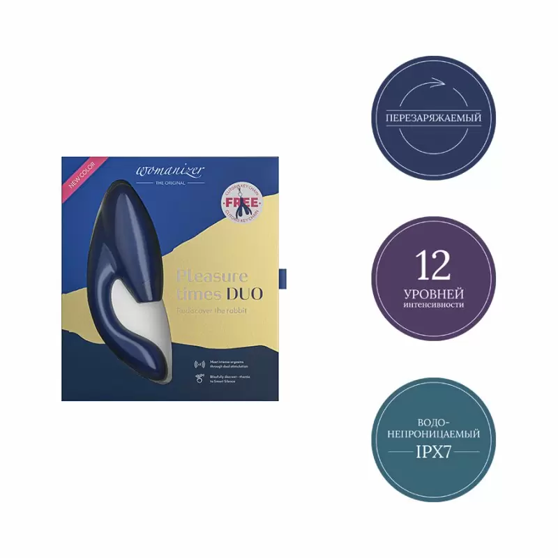 Бесконтактный стимулятор клитора Womanizer Duo Blueberry (Синий): 22 режима работы, АБС/силикон