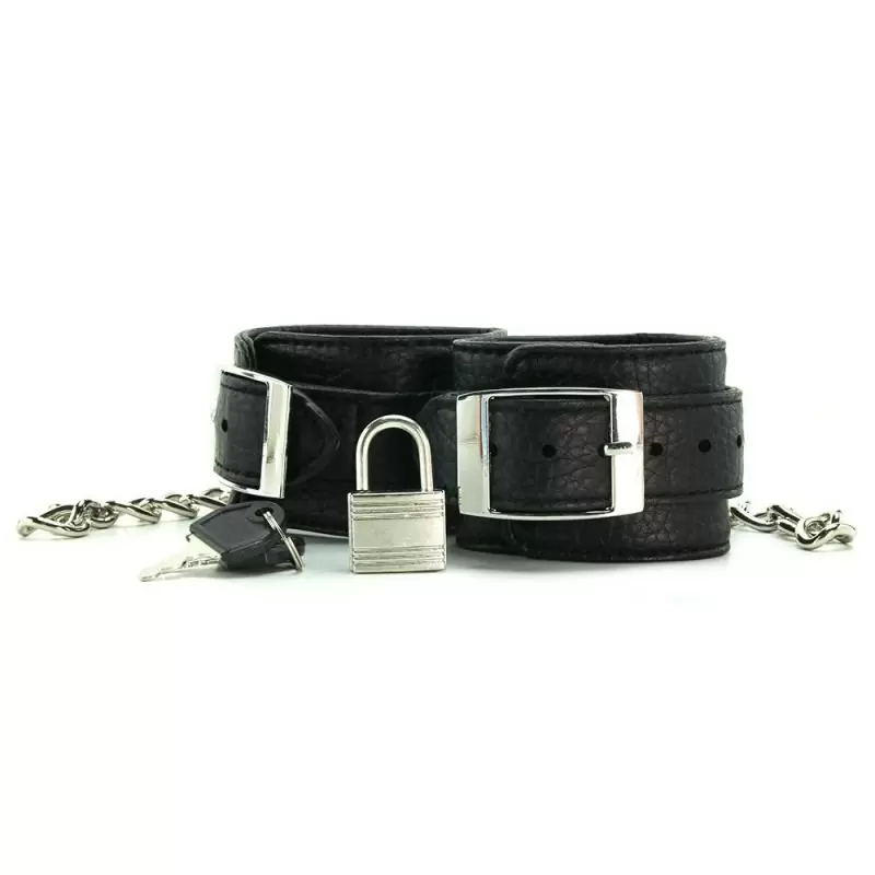 Унисекс наручники на цепи с замком Unisex Leatherette Cuffs – черный