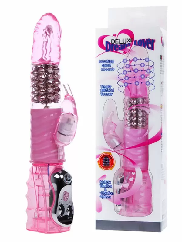 Хай-тек стимулятор двойного воздействия с вращающимися металлическими бусинами Deluxe Dream Lover – розовый
