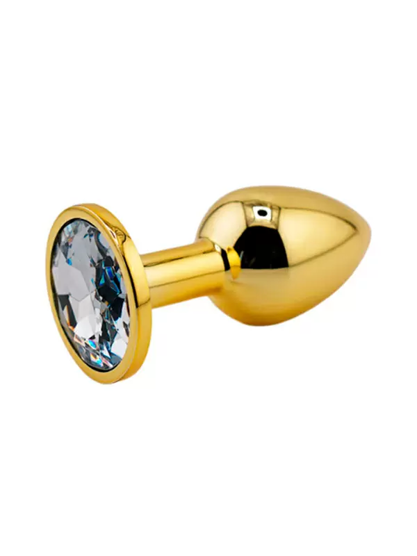 Маленькая алюминиевая анальная пробка Kanikule Small с кристаллом – золотистый с прозрачным