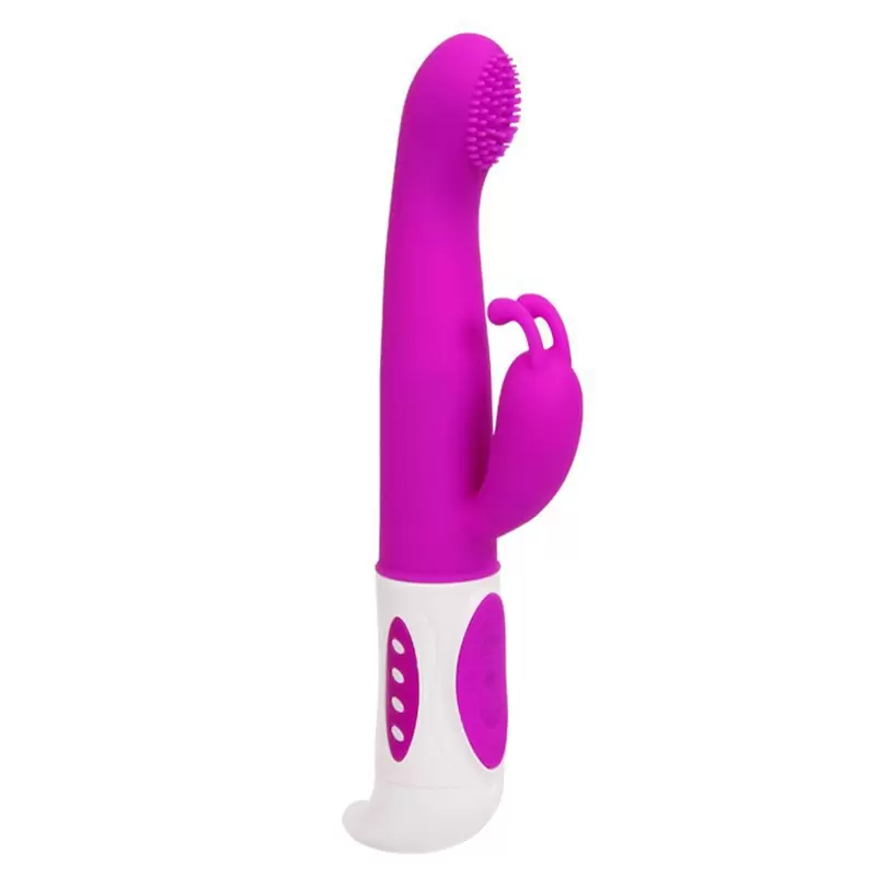 Вибромассажер Hugh с двигающейся головкой и стимуляцией клитора – малиновый