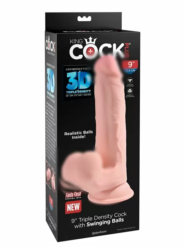 Реалистичный фаллоимитатор Pipedream King Cock Plus 9 Triple Density, 26 см, с подвижной мошонкой, телесный
