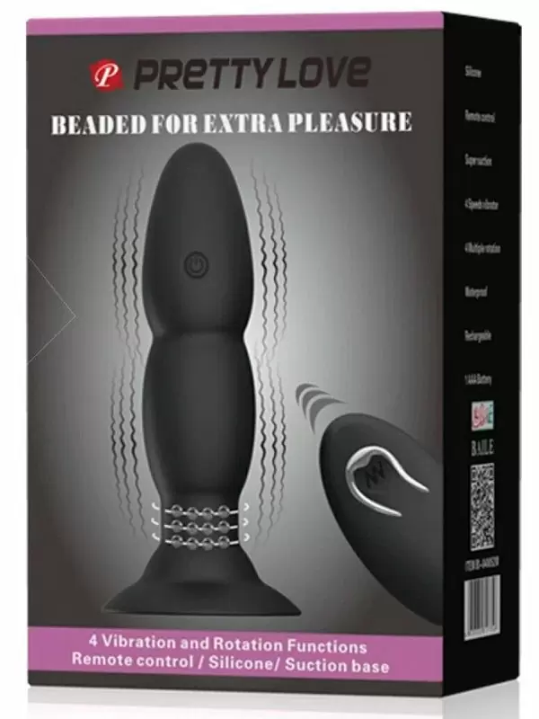 Анальная пробка Pretty Love, 14 см, 4 режима, с ротацией, с пультом Д/У, черный
