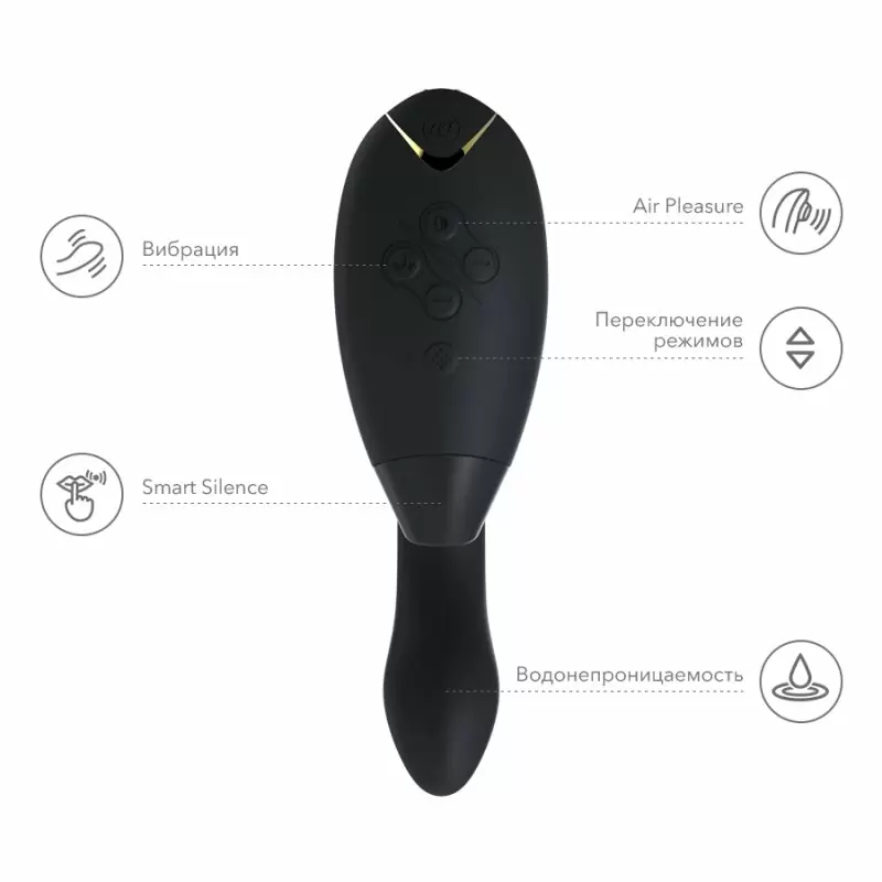 Стимулятор двойного действия Womanizer Duo с инновационной технологией Smart Silence - черный