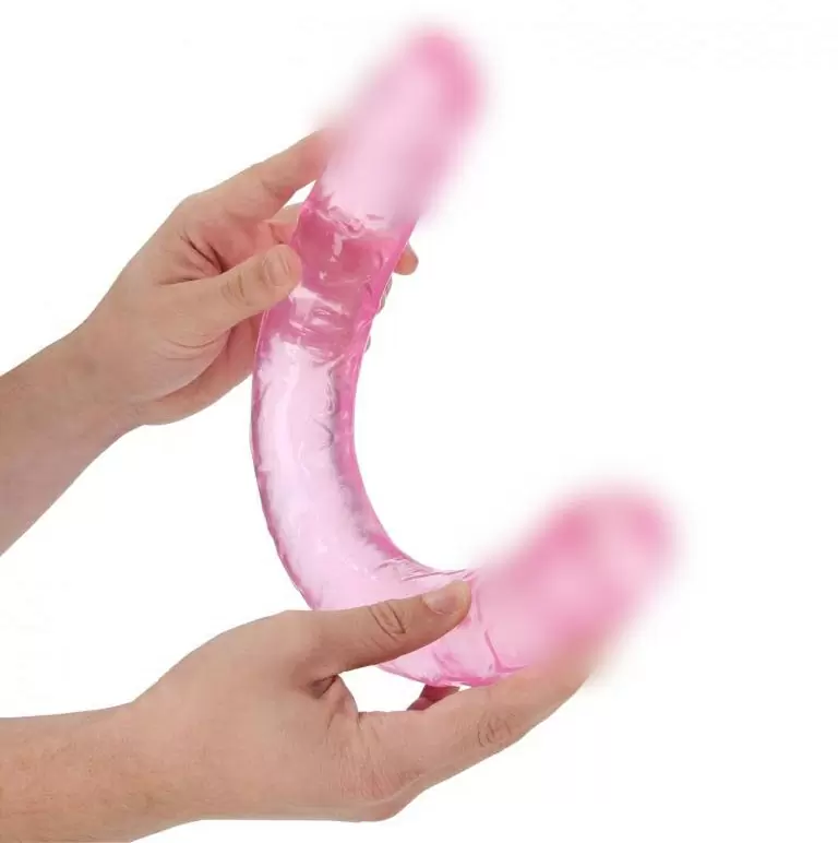 Реалистичный фаллоимитатор Shots toys, 45 см, двусторонний, прозрачный розовый