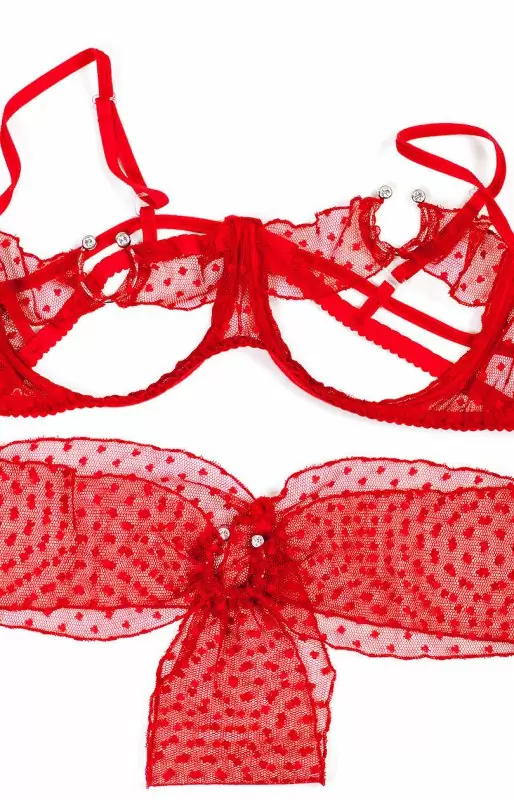 Сногсшибательный комплект Anais Afrodita с открытой грудью – красный, M