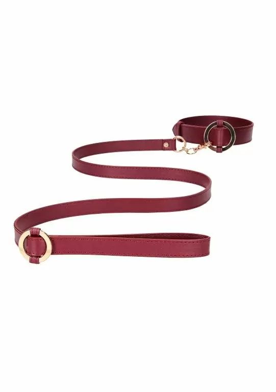 Элегантный ошейник с поводком Shots toys Ouch Ouch! - Collar With Leash, 110 см, экокожа, красный