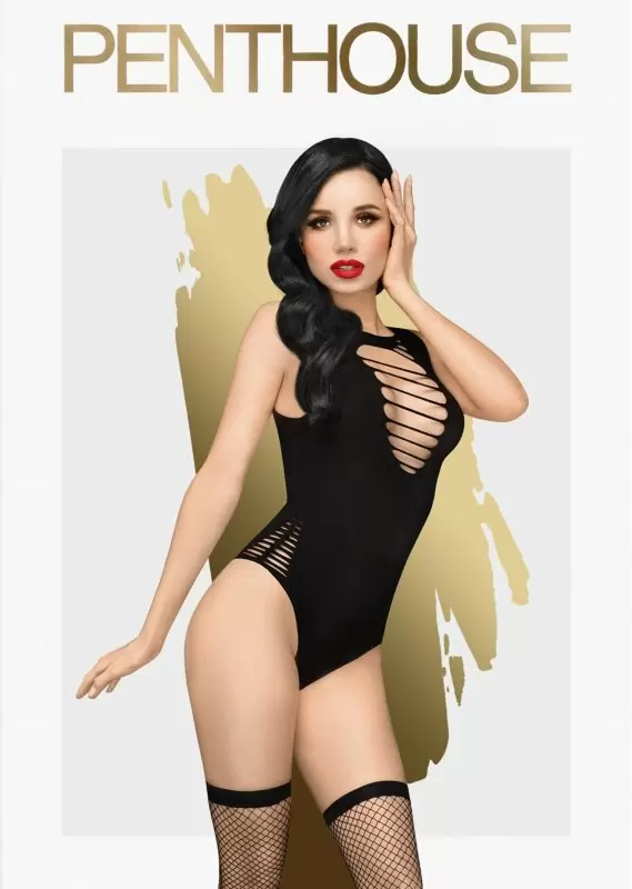 Элегантный боди Hotter than hell в наборе с чулками в сетку XL