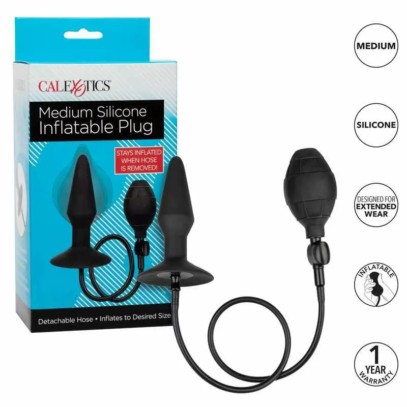 Расширяющаяся анальная пробка Silicone Inflatable Plug (Medium), 10,75 см, силикон, черный