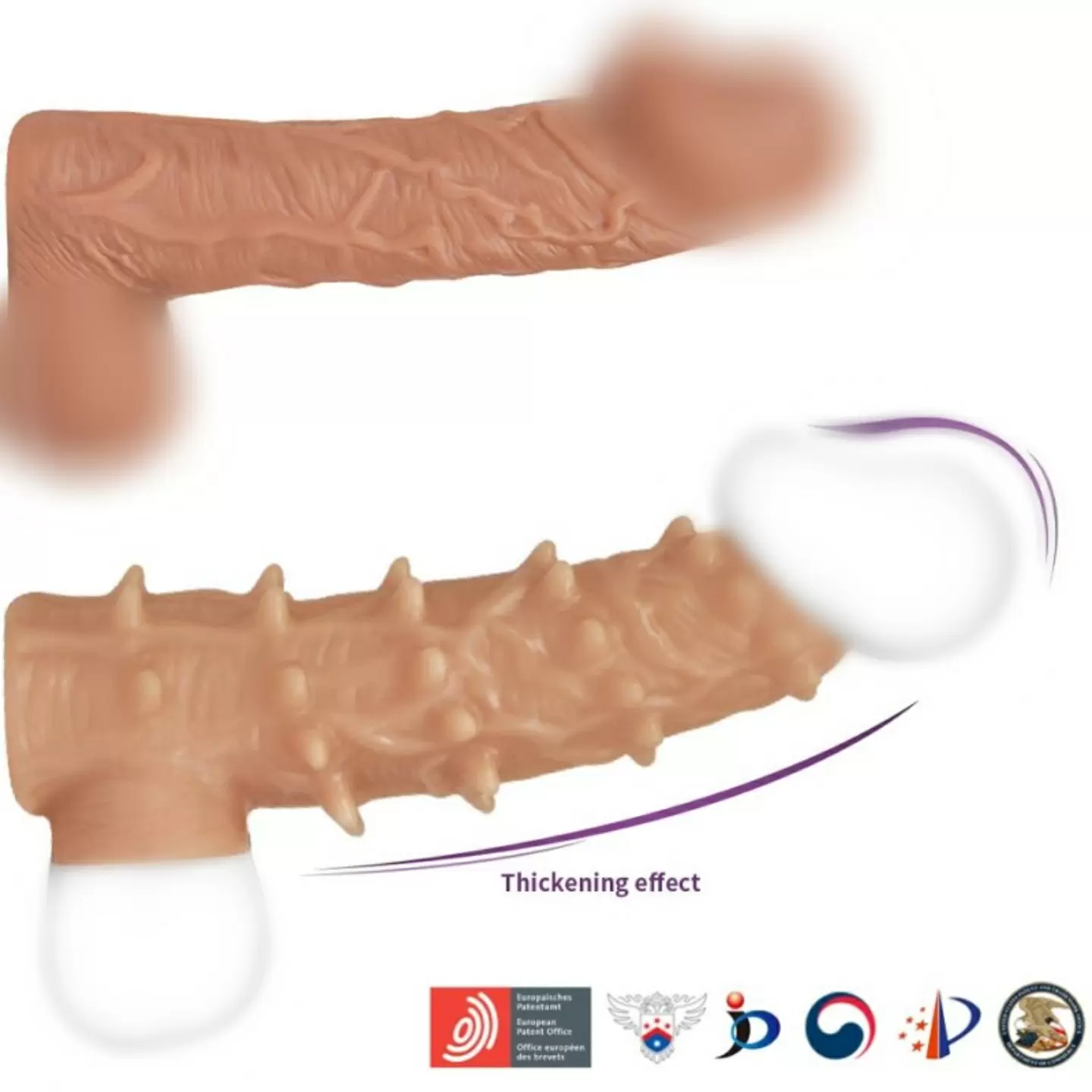 Реалистичная насадка на член с шипами, с подхватом мошонки, с открытой головкой, размер S