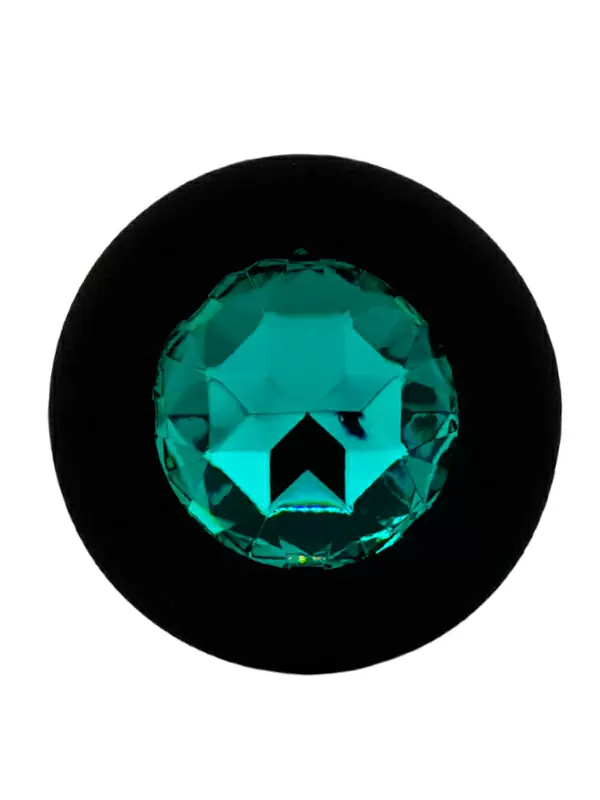 Средняя силиконовая анальная пробка Kanikule Medium с кристаллом – черный с изумрудным