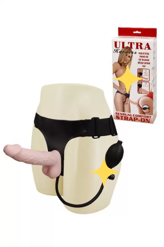 Расширяющийся страпон на трусиках с грушей Ultra Harness – телесный 