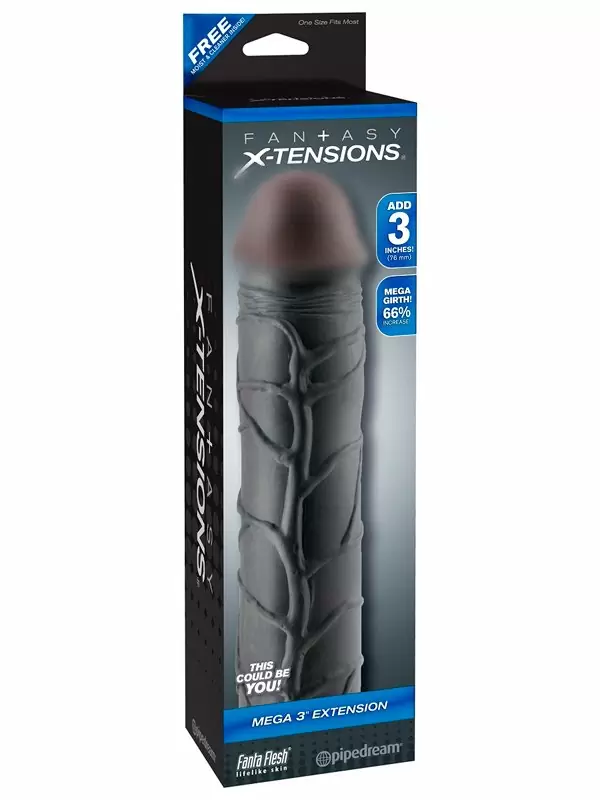 Реалистичная насадка удлинитель Mega 3 X-tensions, 23 см, диаметр 5 см, черный