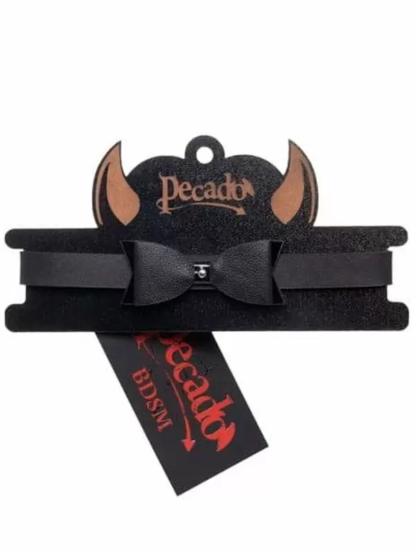 Чокер Pecado BDSM, с бабочкой, натуральная кожа, чёрный