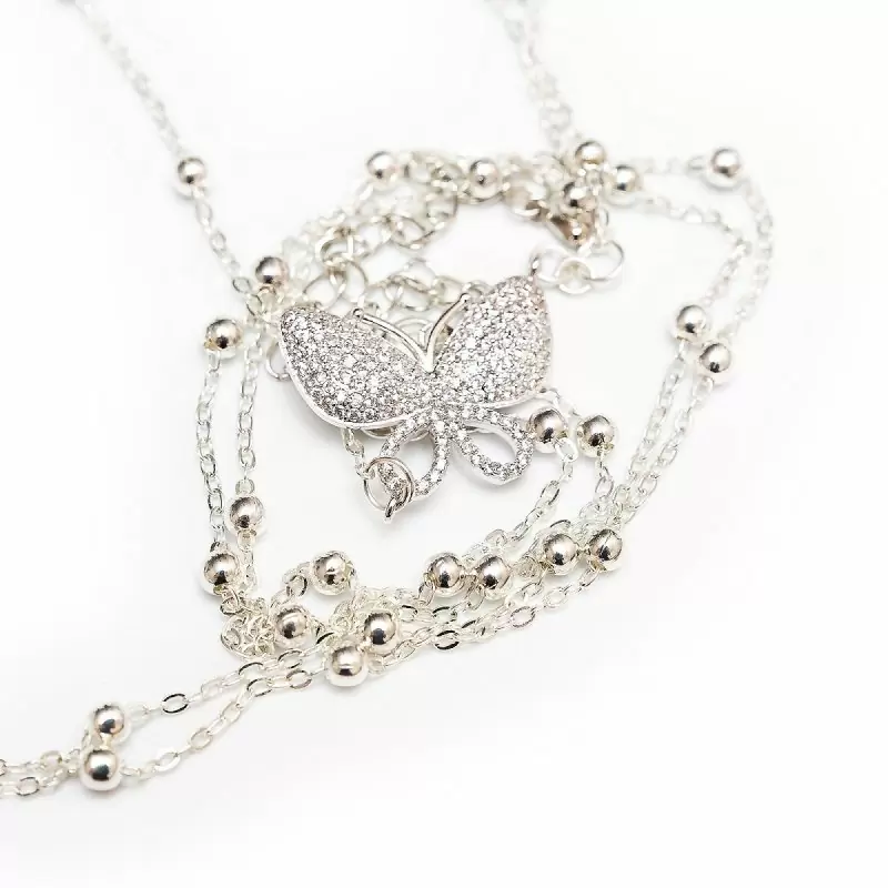 Серебристое колье на тело ручной работы с кристаллами Сваровски Dolce Piccante Golden Farfalla - M