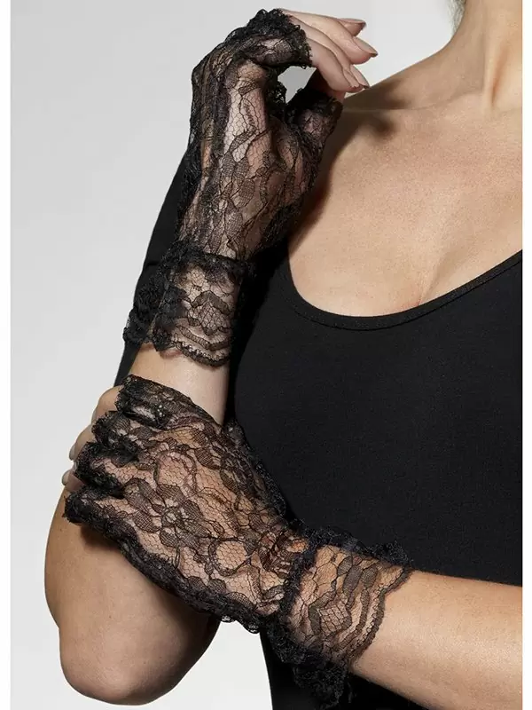 Кружевные перчатки с открытыми пальцами Искушение (Fever) – черный