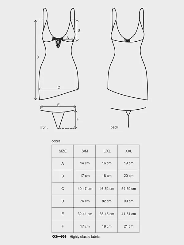 Обтягивающая черная сорочка с ассиметричным подолом и стринги Cobra (Obsessive) – S/M