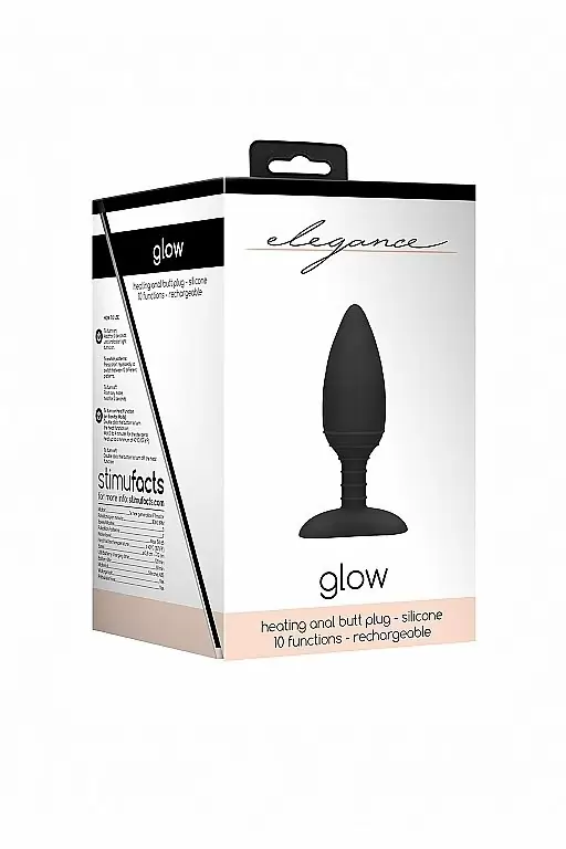 Анальная пробка с вибрацией и функцией нагрева Glow (черная)
